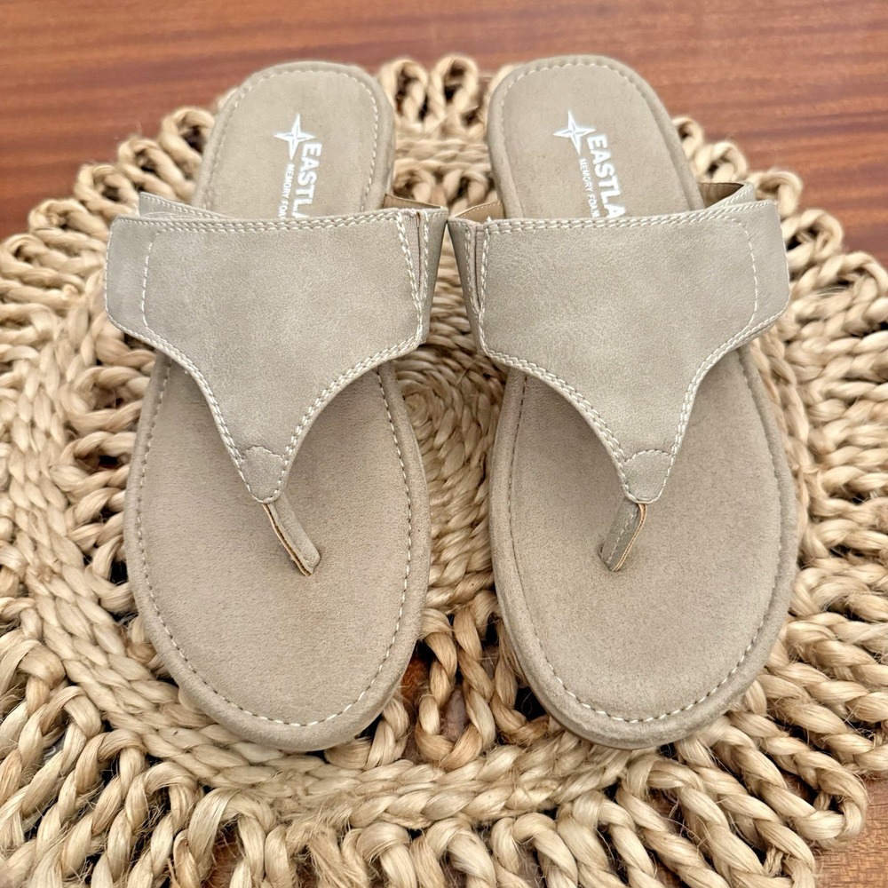 Eastland Clementine Sandals Womens 6M Gray Memory Foam Thong Slide EU 37 Wedge‎